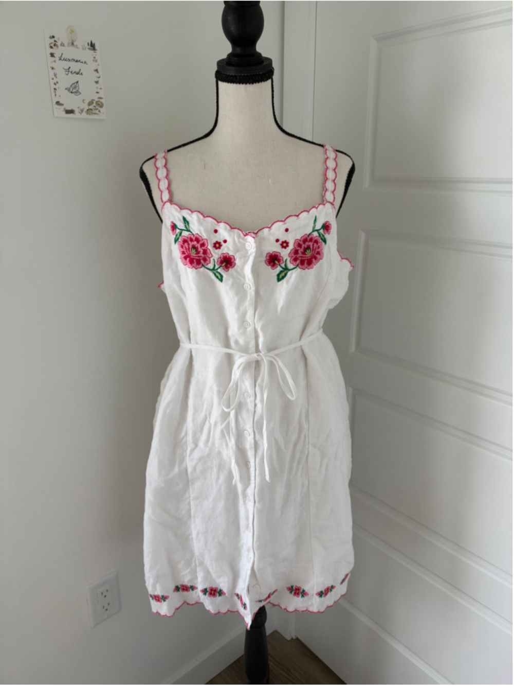 J. Crew “Izzy” White Linen Floral Embroidered Scalloped Mini Dress Size 12 L